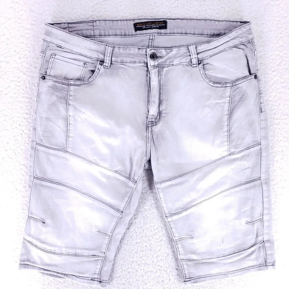 Brooklyn Laundry Jean Short Denim Cotton Men SZ 36 Gray Straight Stretch VTG 90s